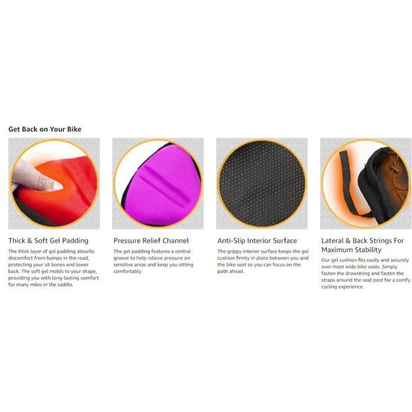 Bikeroo Padded Gel Bike Seat Cushion Compatible Peloton Adjustable Stationary - Picture 9 of 9